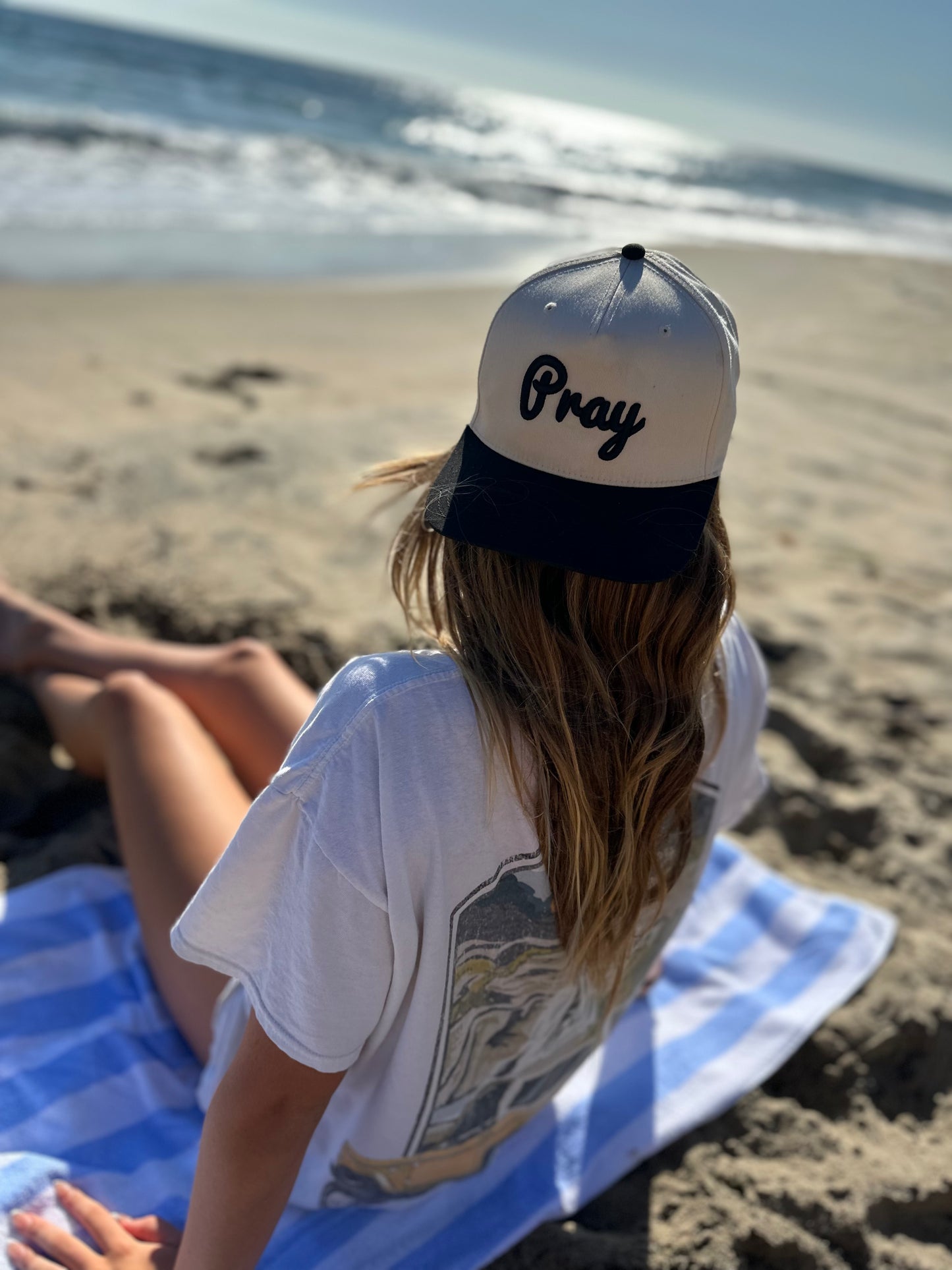 Pray - 5 Panel Mid Profile Baseball Cap - Tan/Black