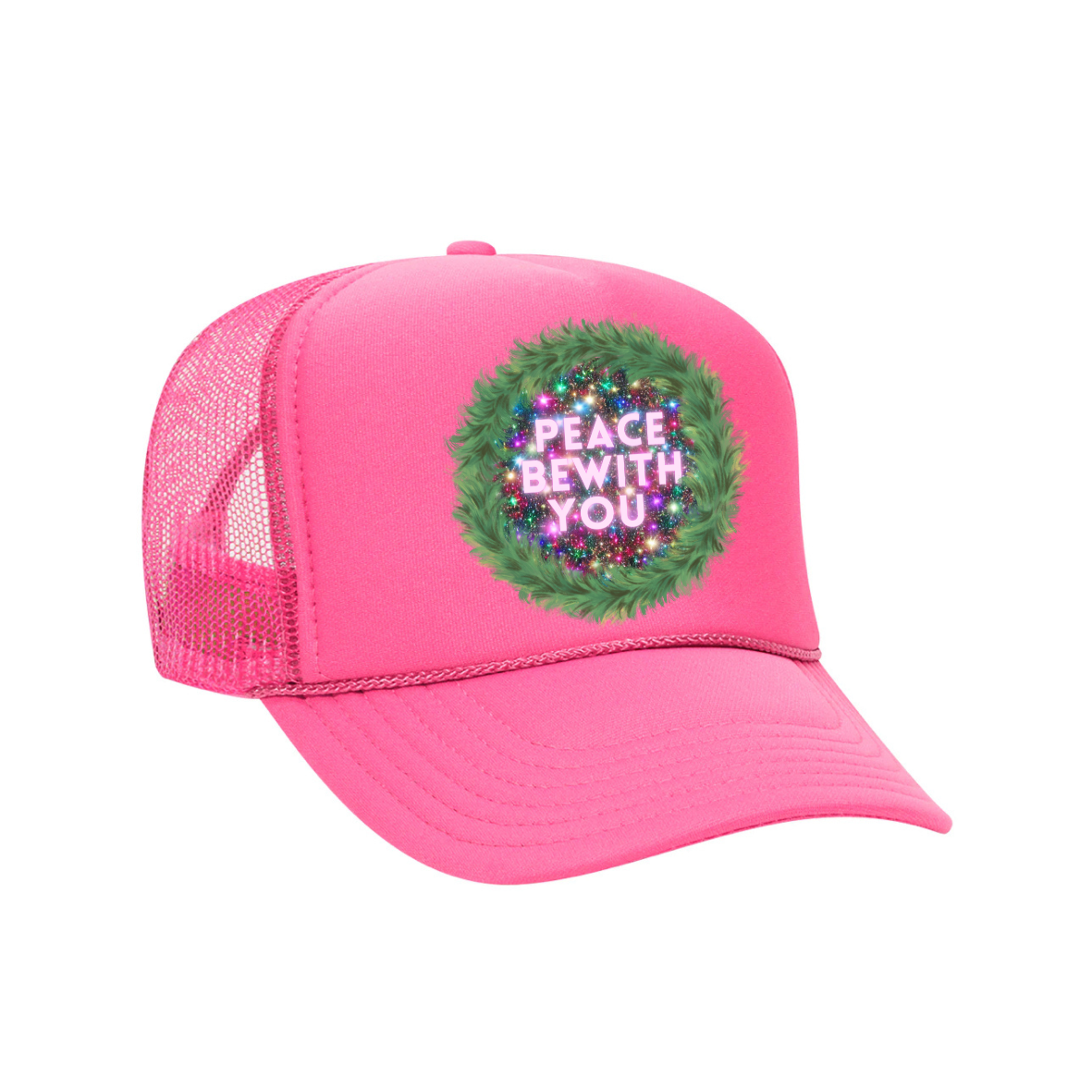 Peace Be With You Wreath - Neon Pink Trucker